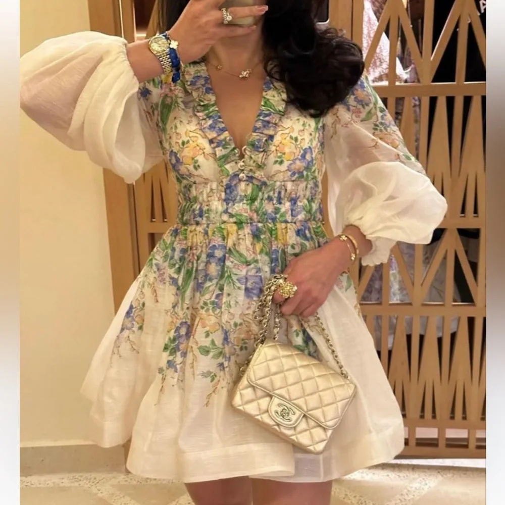 Like new zimmermann linen silk floral dress - Picture 2 of 9